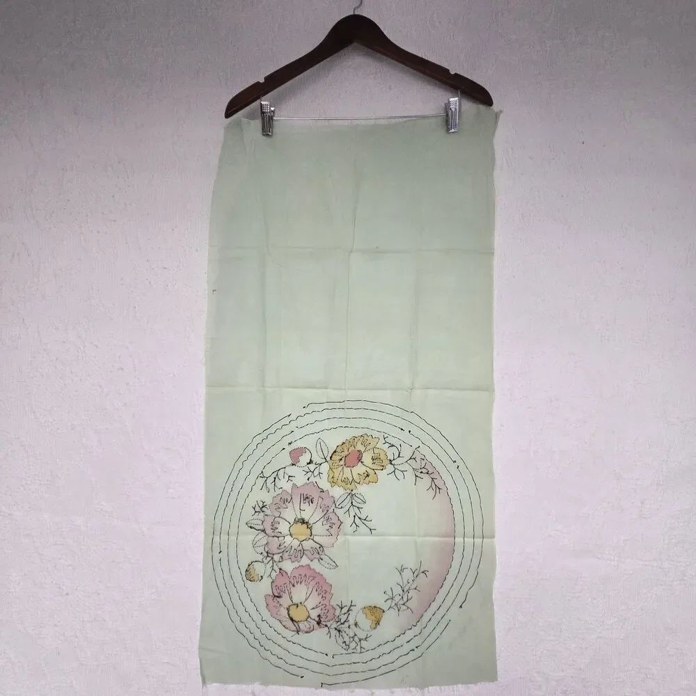 Beautiful Poppy Embroidered Linen Table Runner Fabric Pastel Artsy Bridgerton